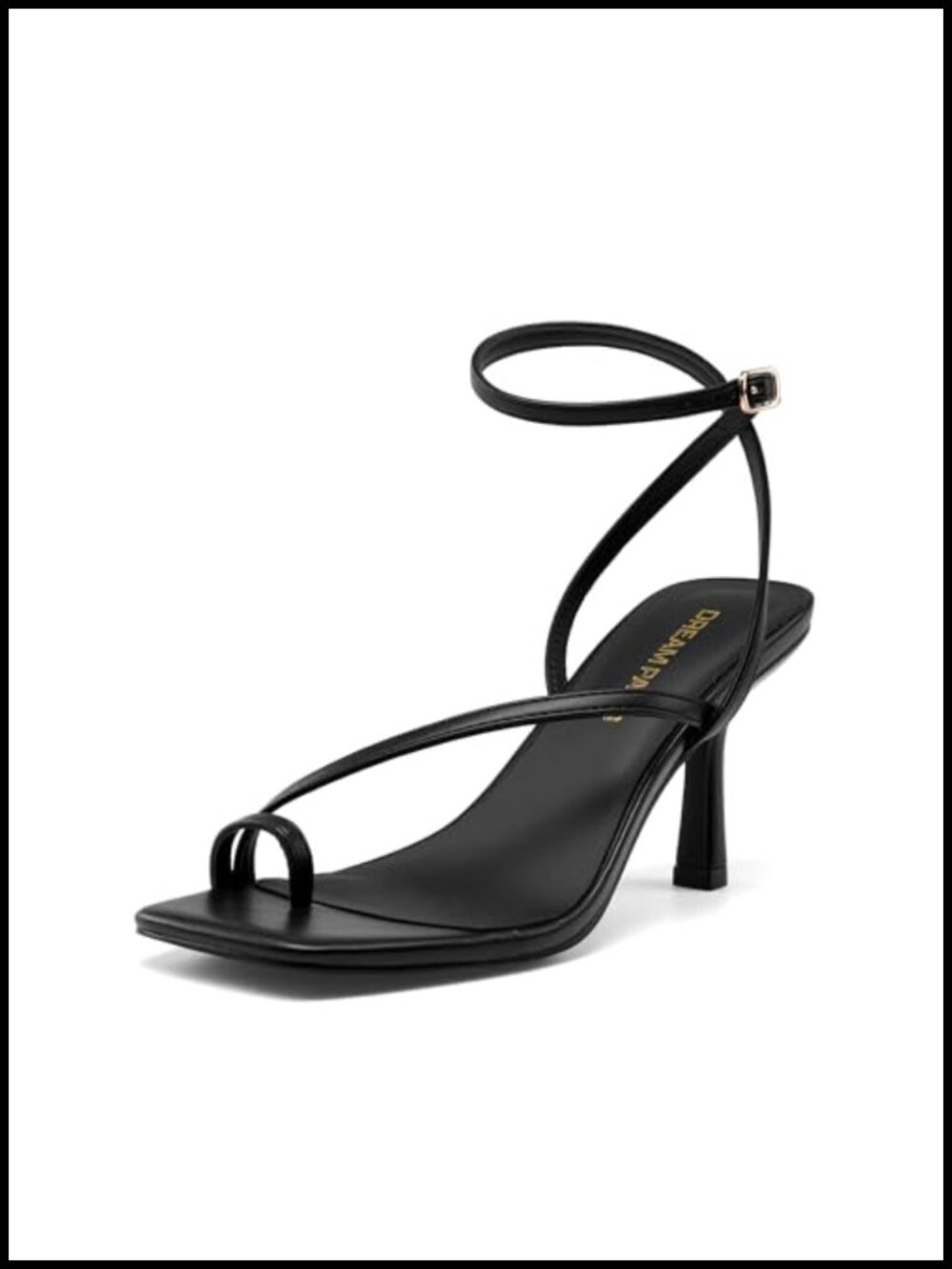 Faux Leather Square Toe Kitten Heel Sandals Adjustable Ankle Strap